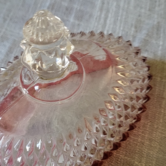 🎄Vintage Indiana Glass Butter Dish, 60s Ruby Flash/Cranberry glass diamondpoint - Picture 3 of 16